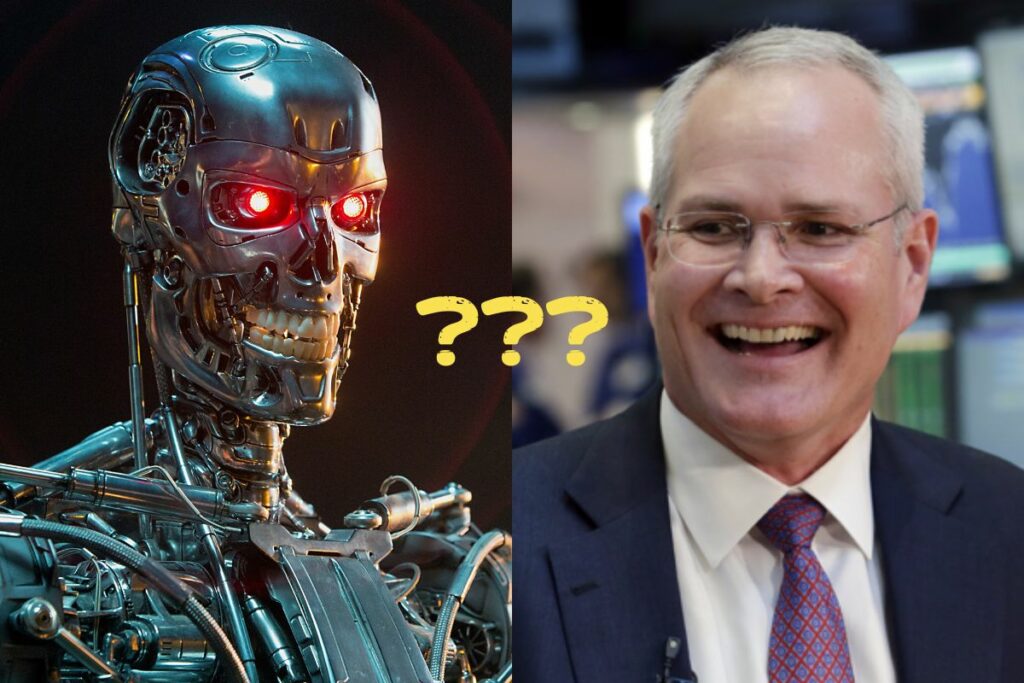 Side by Side, a vicious device solely  dedicated to the destruction of life on Earth (Exxon CEO Darren Woods), and a T-800 Terminator.